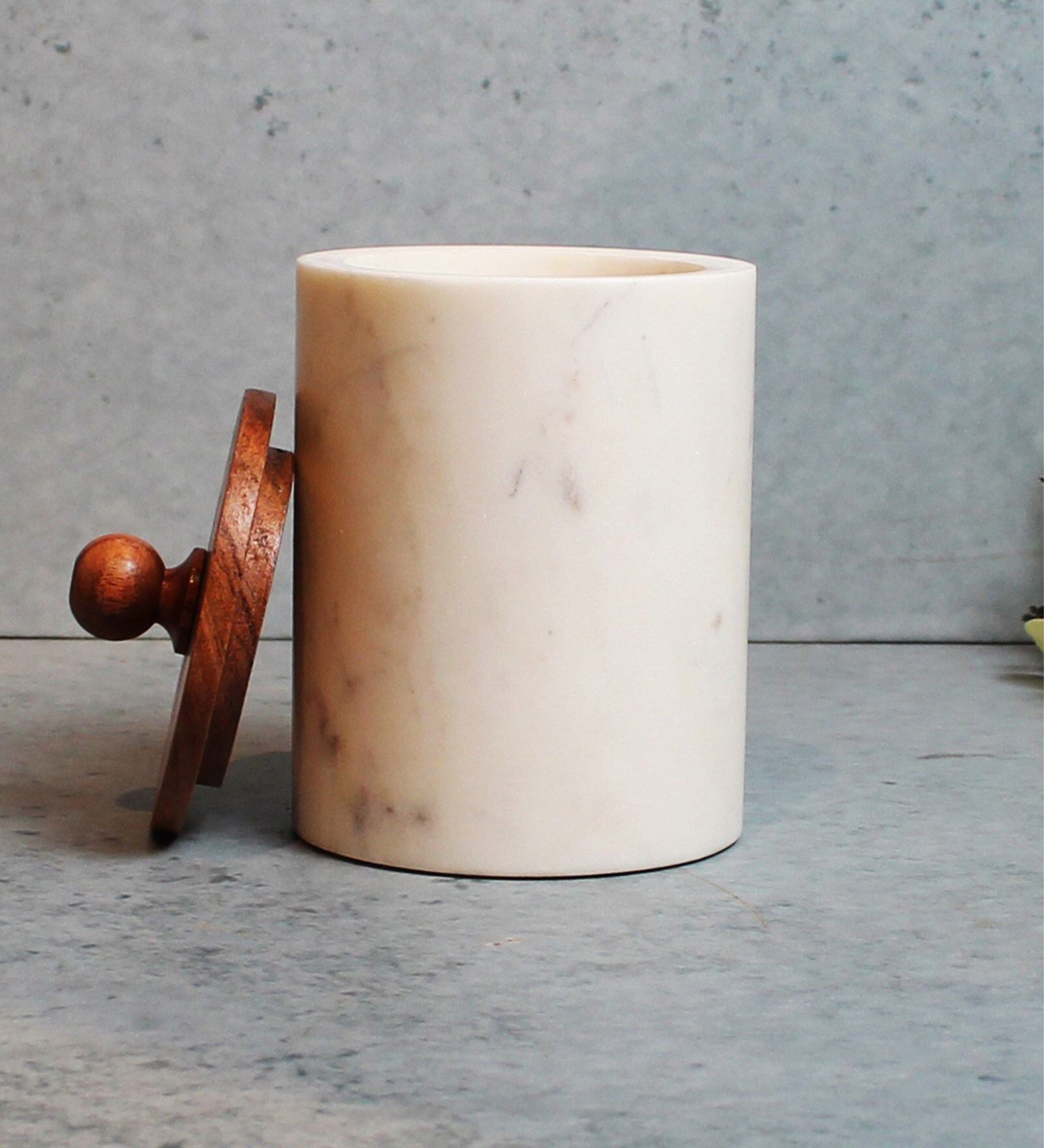 Snow Forest 500ml Brown & White Marble & Wood Storage Jar