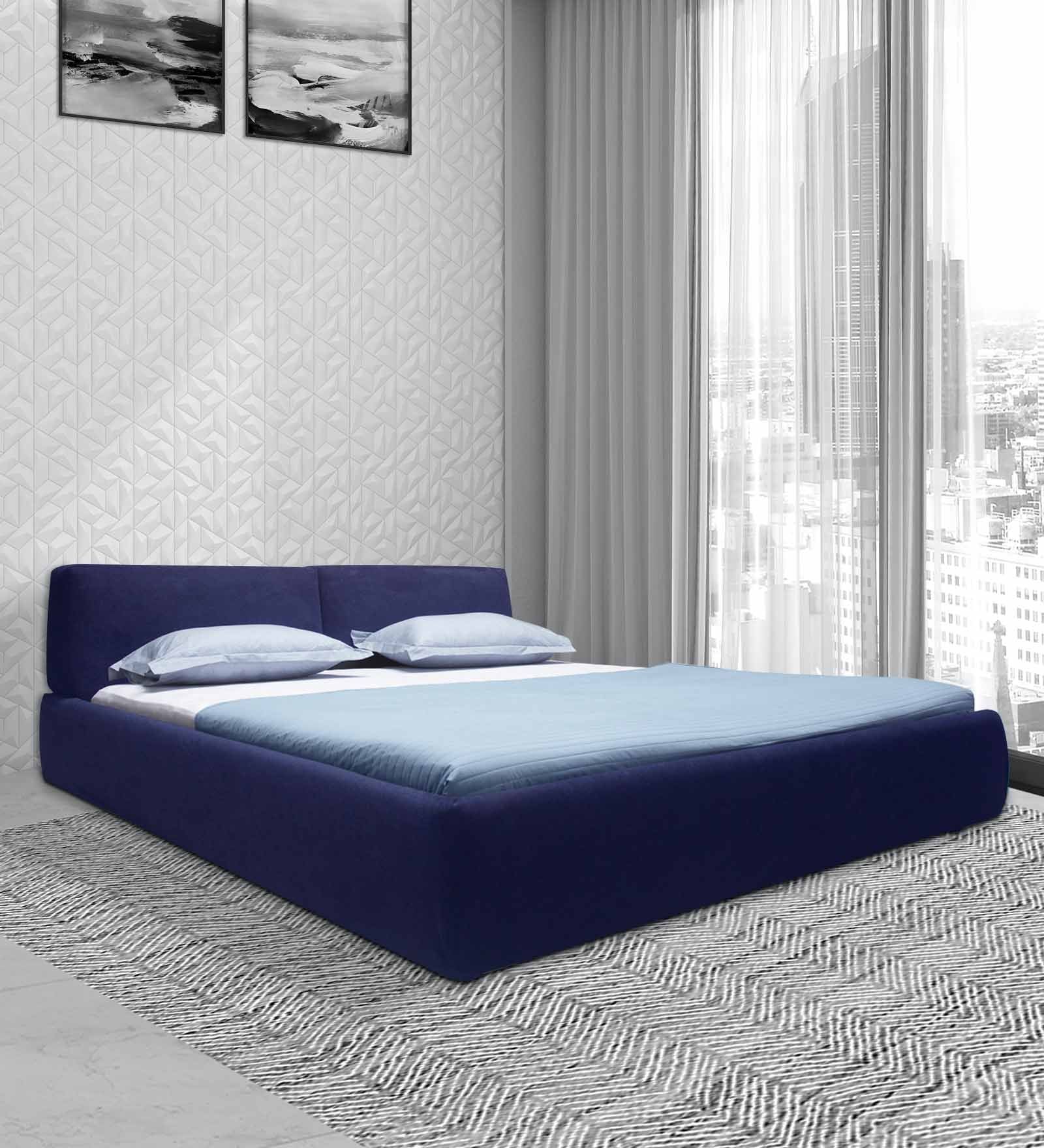 Buy Snug King Size Bed with Storage in Indigo Blue Colour by Script