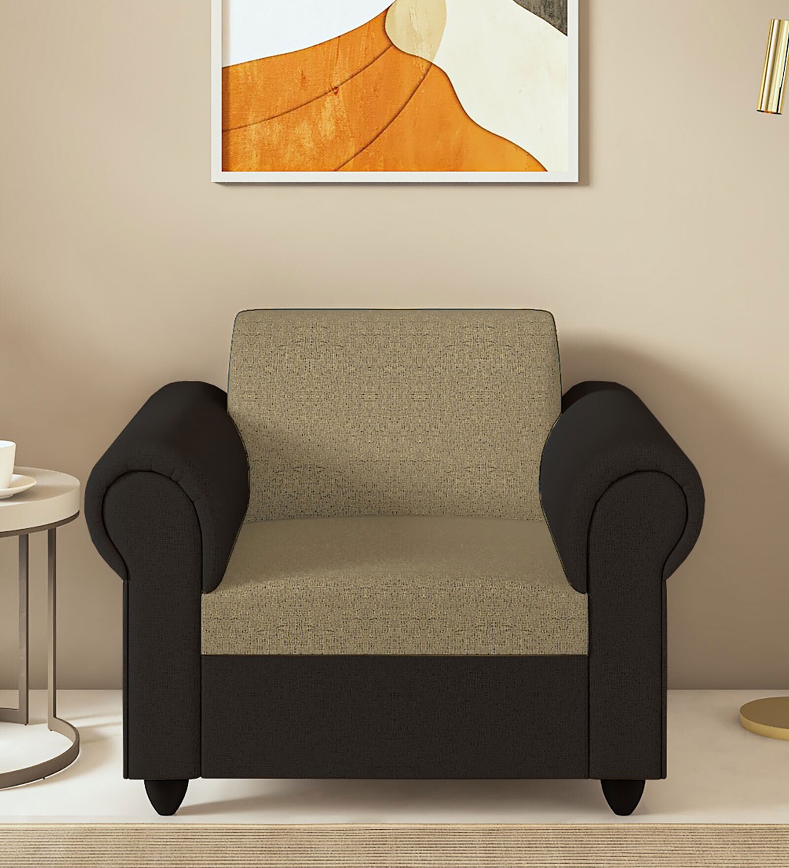 Snugy Fabric 1 Seater Sofa In Coffee & Mouse Finish