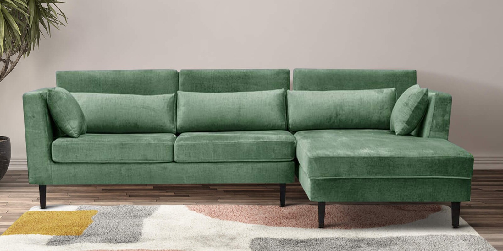 Buy Snooze Fabric LHS Sectional Sofa In Green Colour at 30% OFF by ...