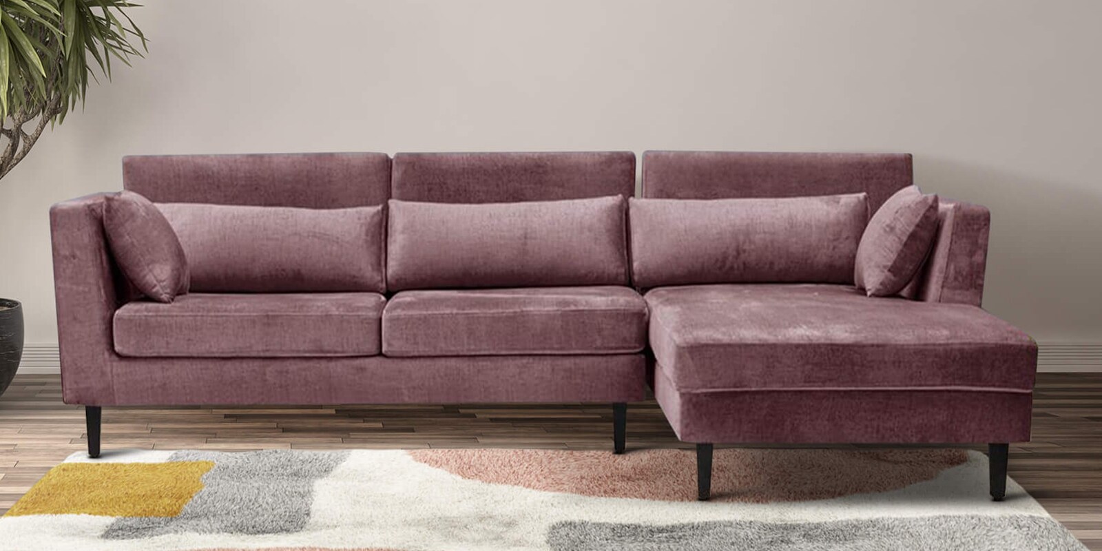 Snooze Fabric LHS Sectional Sofa In Rose Brown Colour