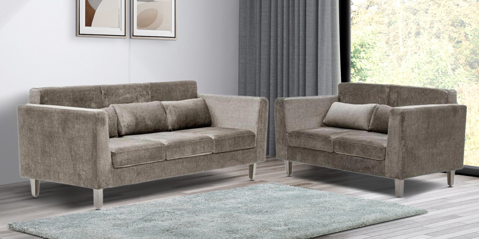 Snooze Fabric Sofa Set In Taupe Colour With 3+2 Combination