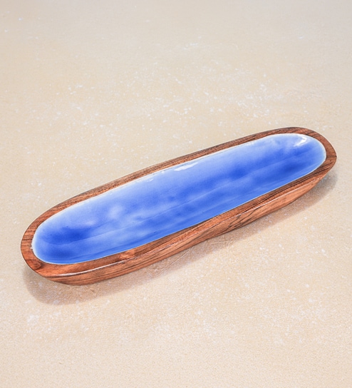 Snack Attack Acacia Wood Serving Plate with Enamel