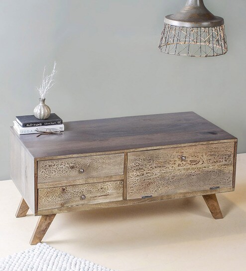 Buy Snakey Wooden Small Coffee Table In Dark Teak Antique Finish