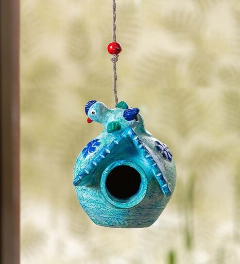 Snowy Abode Sky Blue Terracotta Bird House