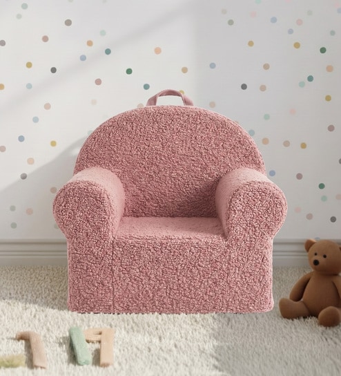 Snuggle Faux Fur Kids Lounge Chair In Pink Colour