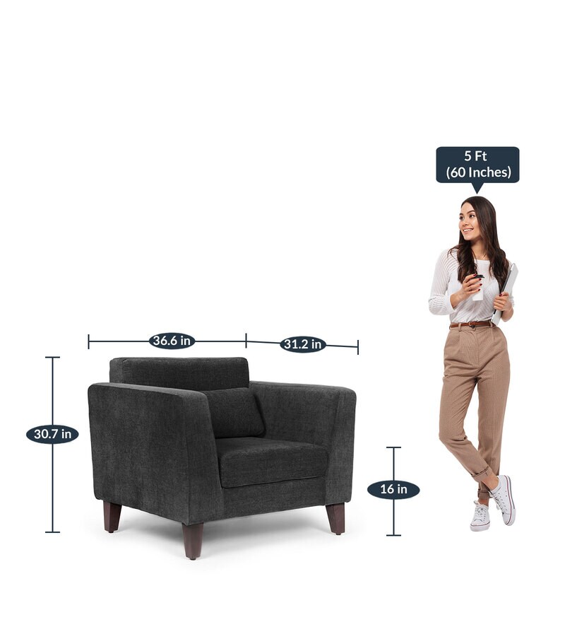 Buy Snoozepro Fabric 1 Seater Sofa in Smoke Grey Colour by Wakefit