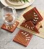 Snow Leaf Brown & White Sheesham Wood (Set of 4) Table Coaster