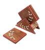 Snow Leaf Brown & White Sheesham Wood (Set of 4) Table Coaster