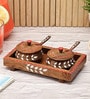 Snow Leaf Brown & White Sheesham Wood 2 Pcs Condiment Jar with Tray & Spoon Snow Leaf Brown & White Sheesham Wood 2 Pcs Condiment Jar with Tray & Spoon