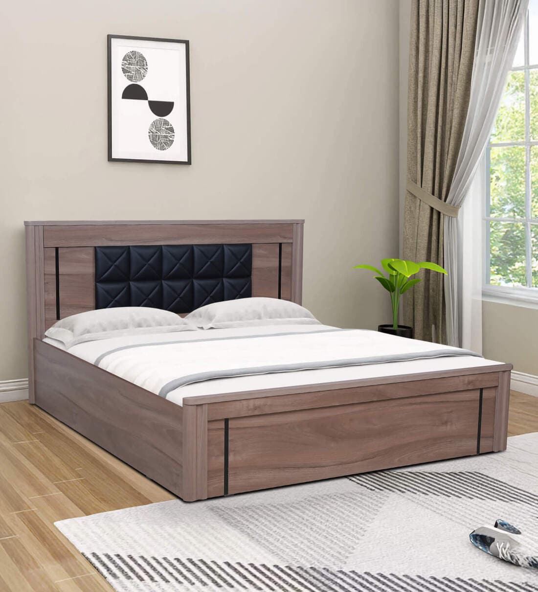 Solace King Size Bed In Bella Noce & Black Color with Hydraulic Storage