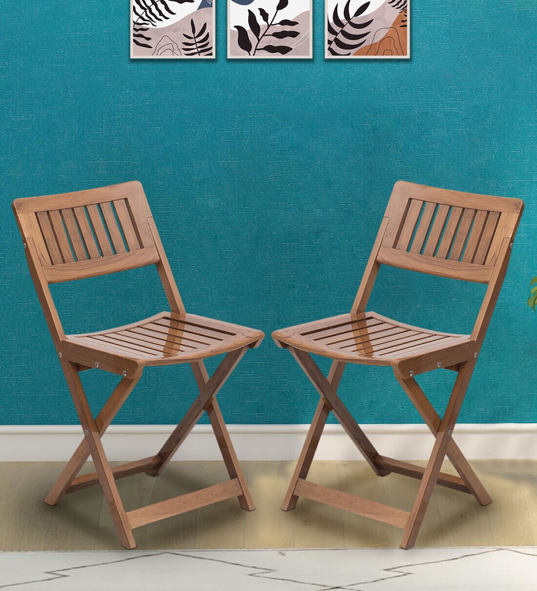 Buy Soli Folding Chair (Set of 2) in Teak Colour by DZYN Furnitures