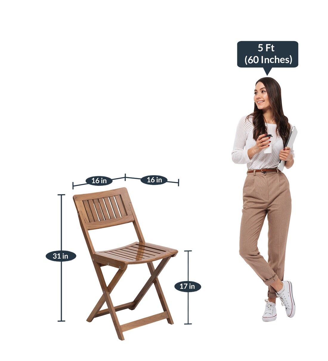 Buy Soli Folding Chair (Set of 2) in Teak Colour by DZYN Furnitures