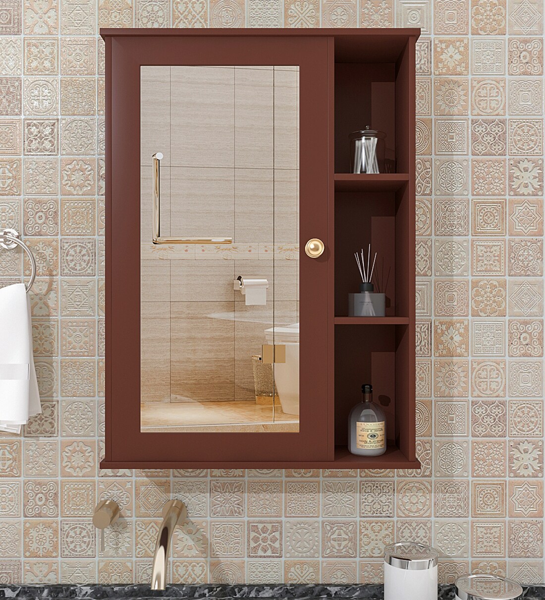 Buy Solid Brown Engineered Wood Bathroom With Mirror by