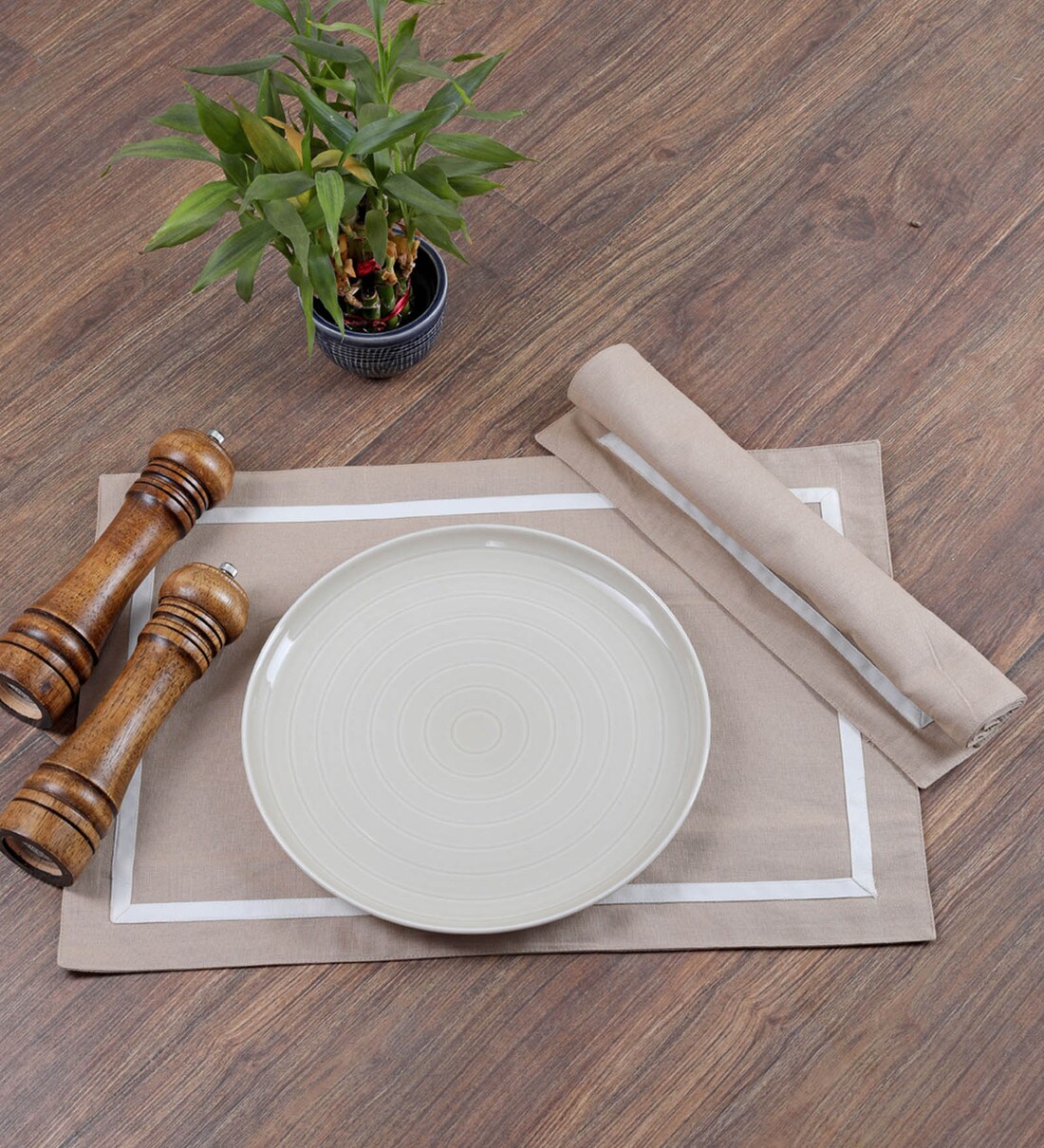 Buy Solid Beige Canvas 19 X 13 Inches Placemats (Set of 6) by My Gift