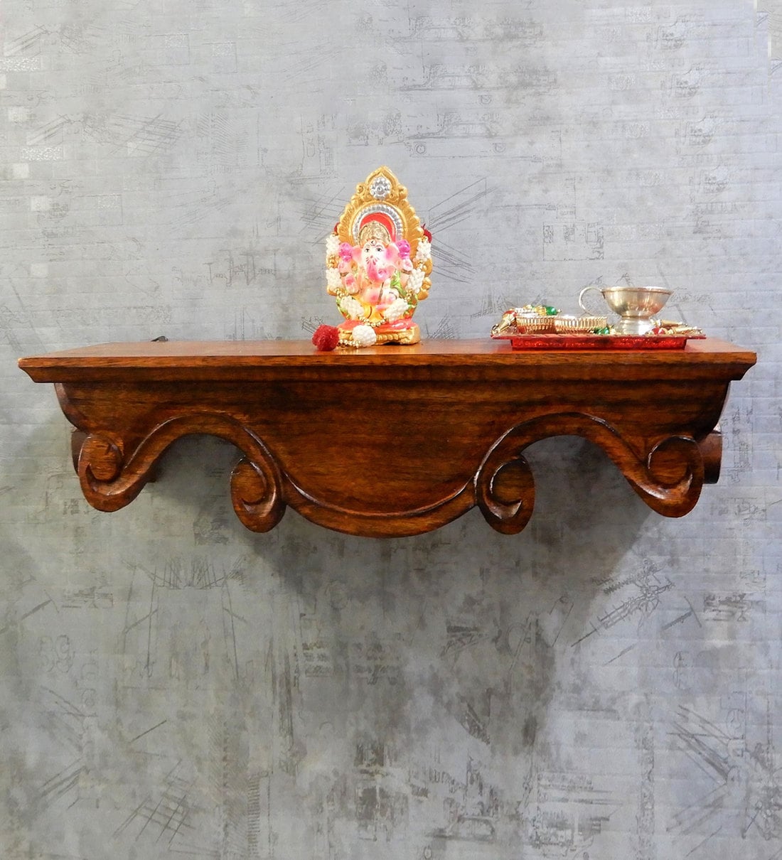 Buy Solid Wood Floating Pooja Shelf In Brown By Disoo Fashions Online