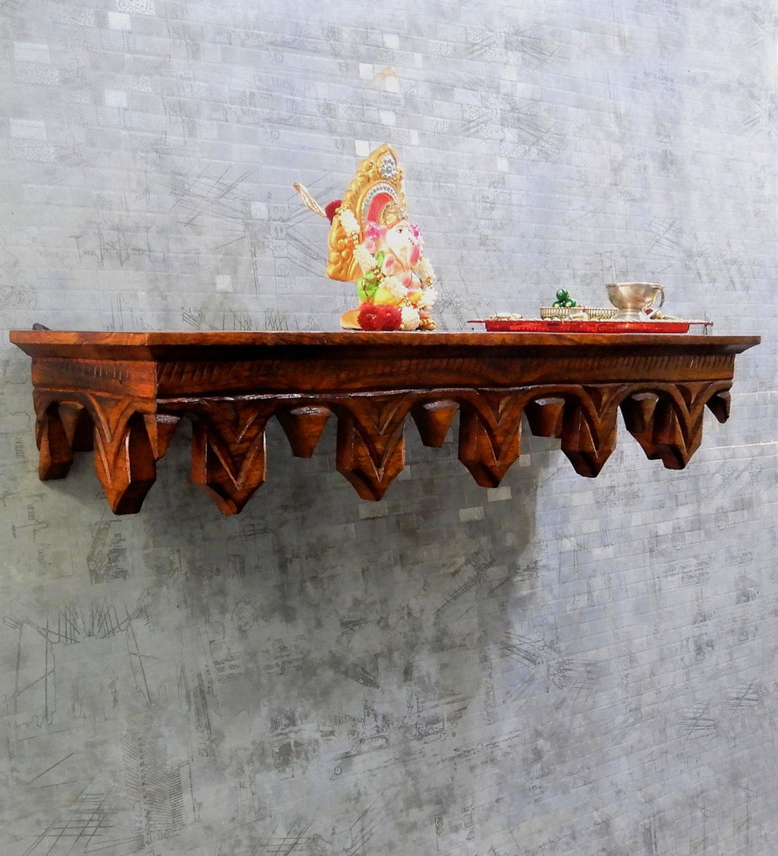 Buy Solid Wood Floating Pooja Shelf In Brown By Disoo Fashions Online ...