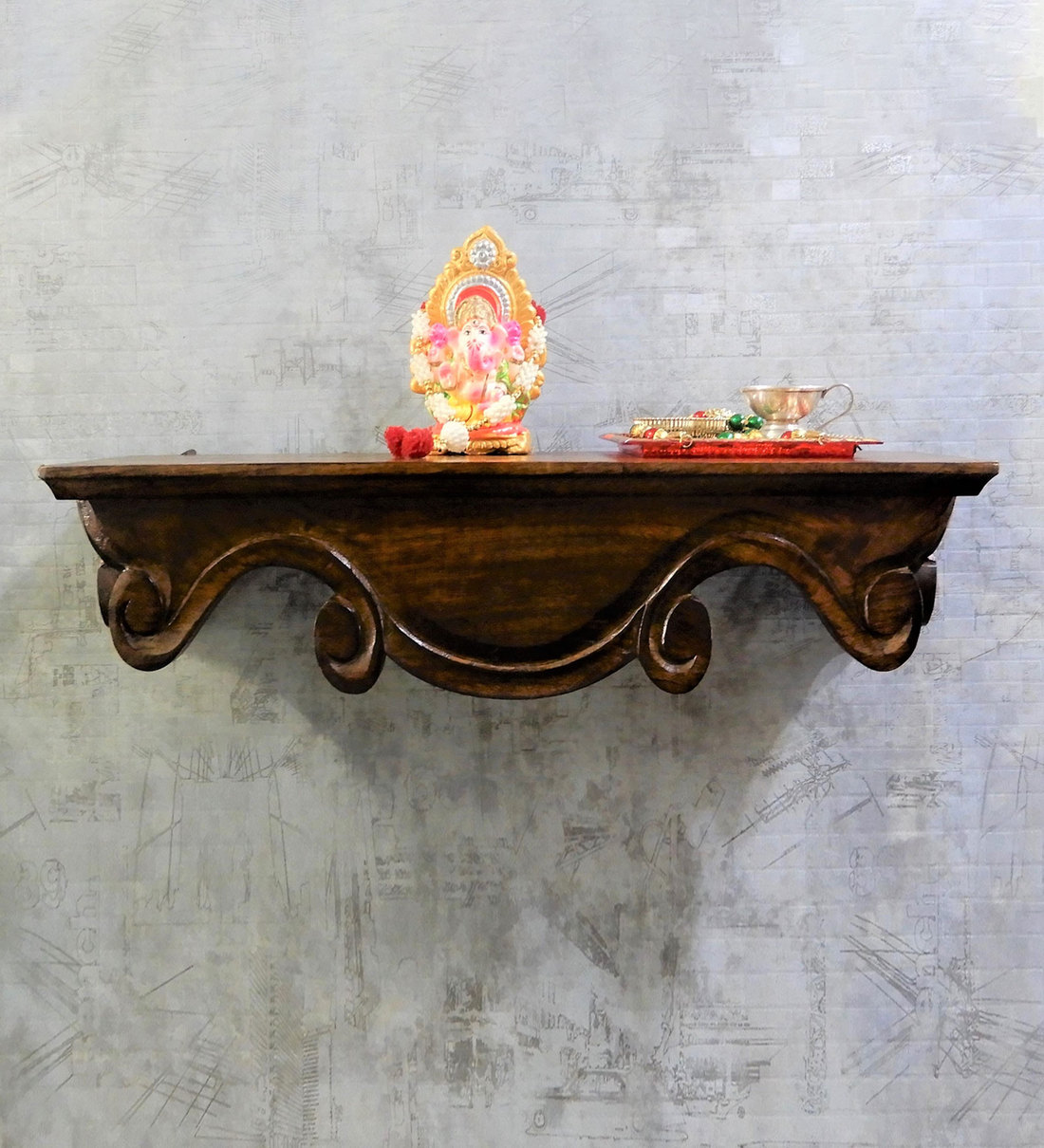 Buy Solid Wood Floating Pooja Shelf In Brown By Disoo Fashions Online