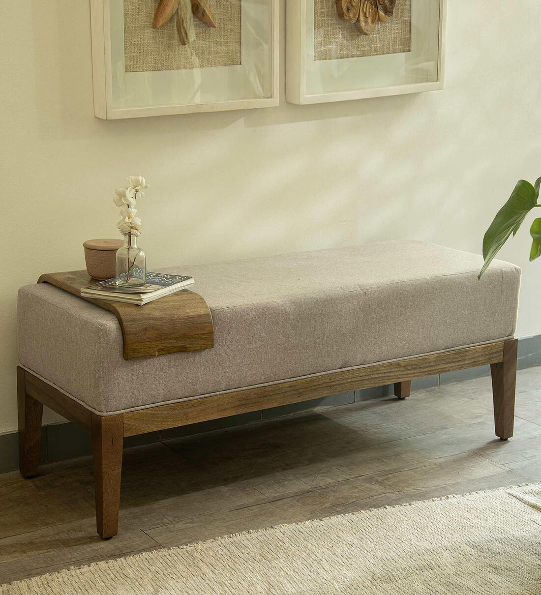 Buy upholstered Benches In Natural Finish with Wooden Slider at 25% OFF ...