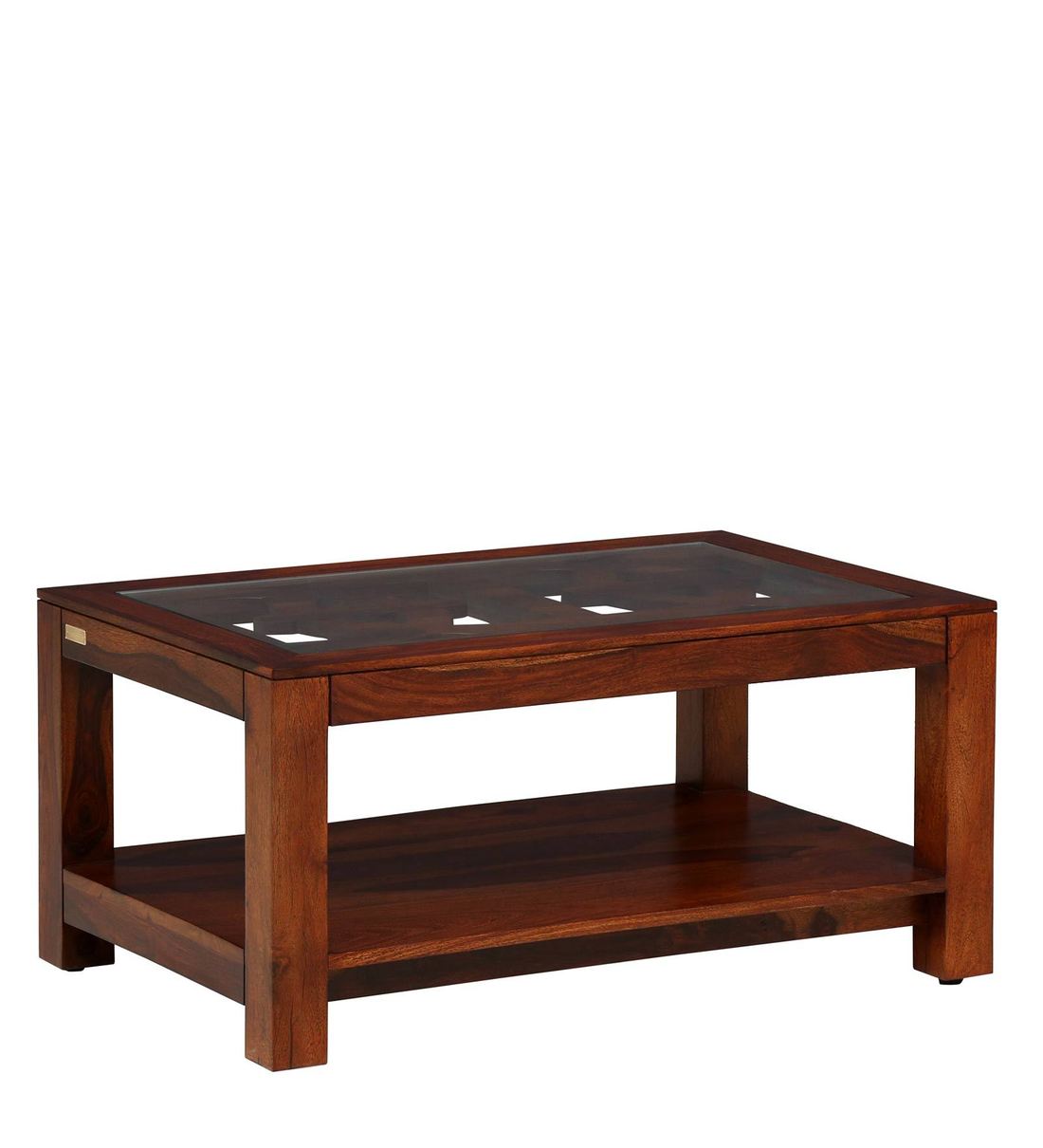Buy Mckenzy Solid Wood Coffee Table With Glass Top In Honey Oak Finish