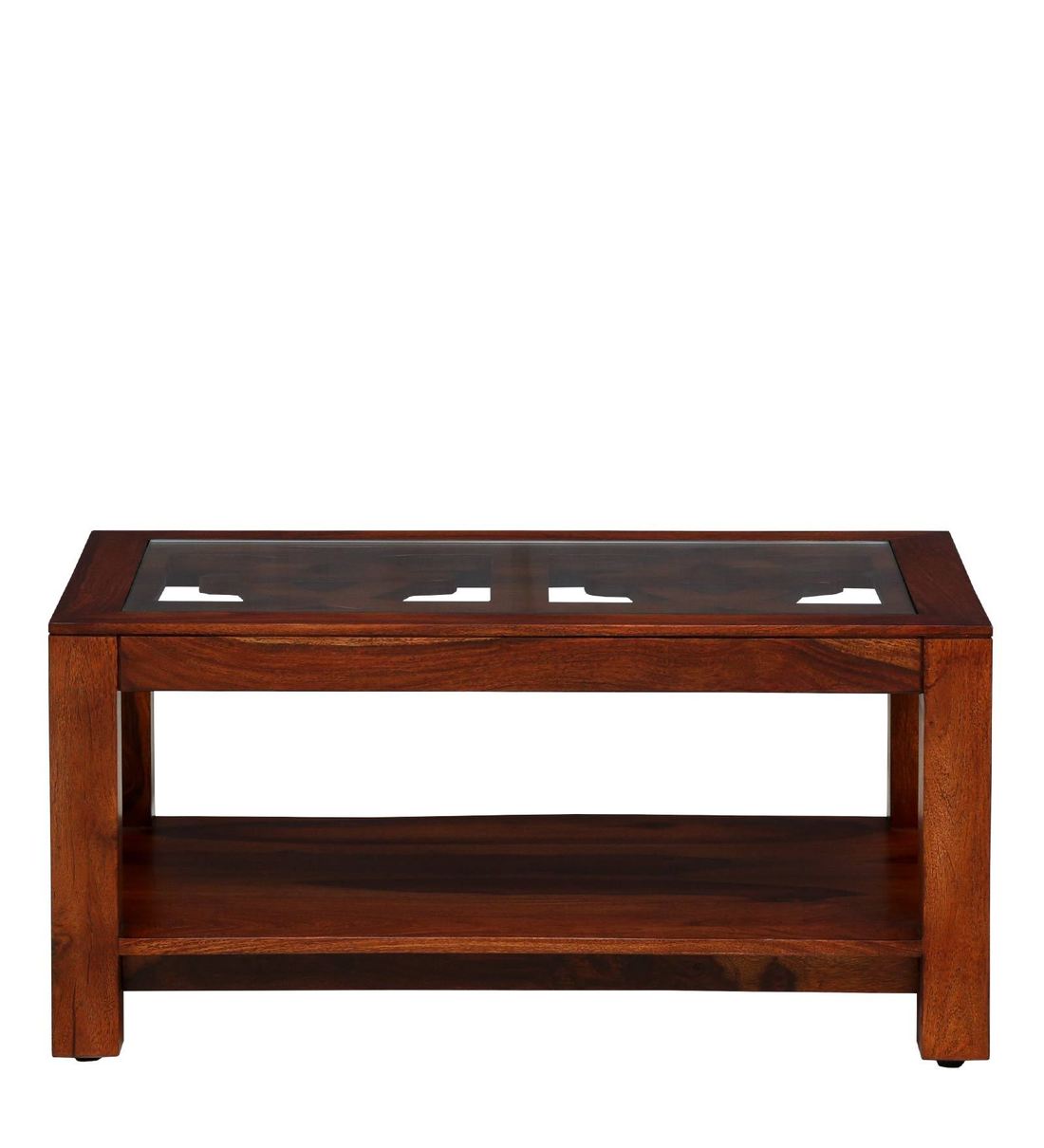 Buy Mckenzy Solid Wood Coffee Table With Glass Top In Honey Oak Finish