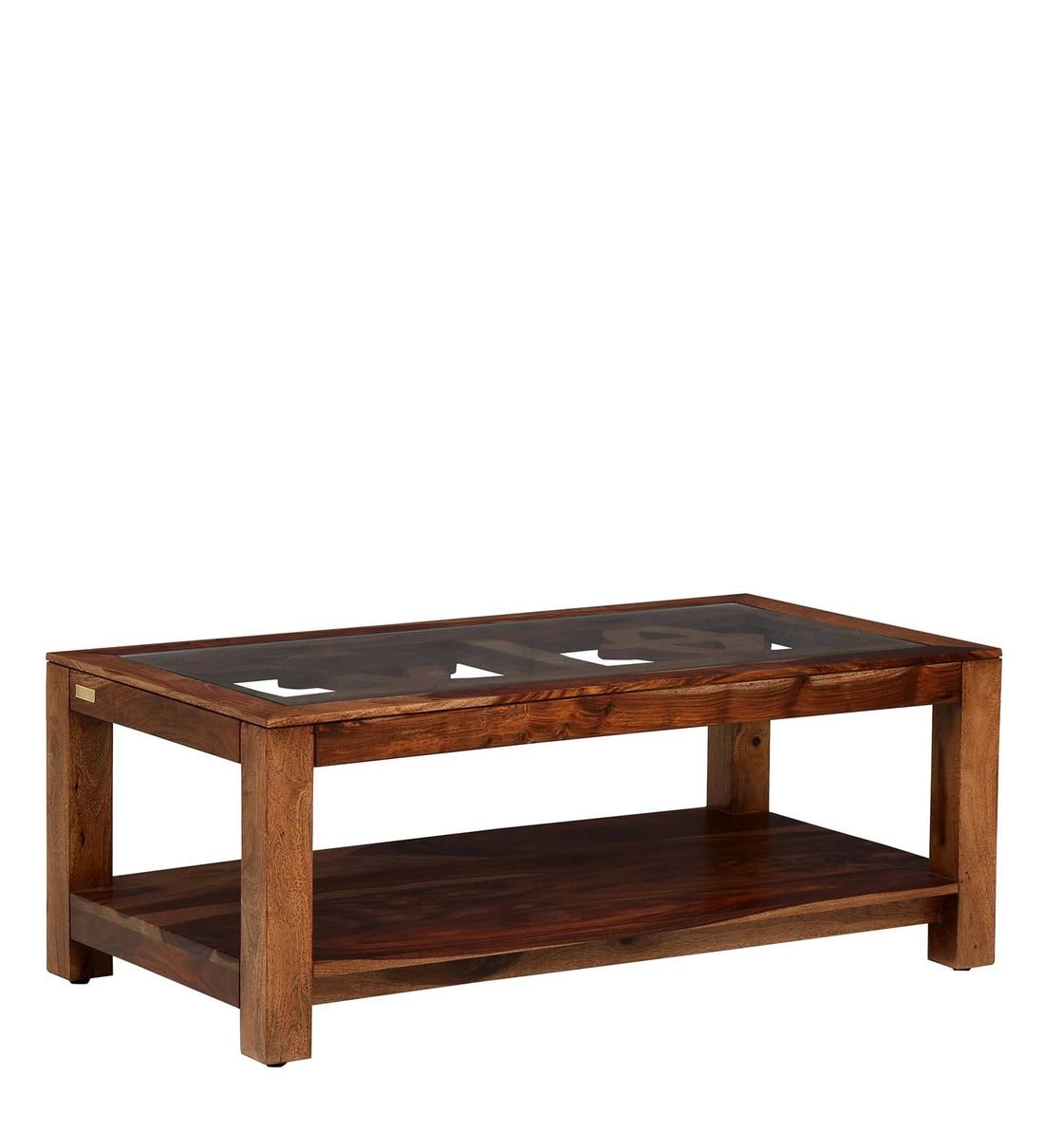 Buy Mckaine Solid Wood Coffee Table With Glass Top In Rustic Teak Finish By Woodsworth Online