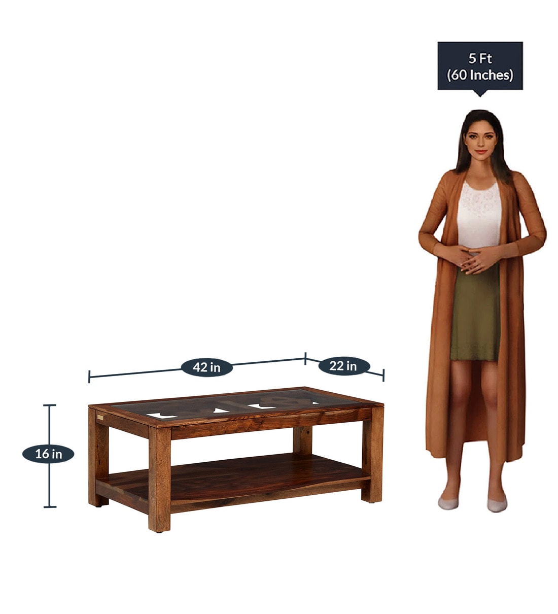 Buy Mckaine Solid Wood Coffee Table With Glass Top In Rustic Teak Finish By Woodsworth Online