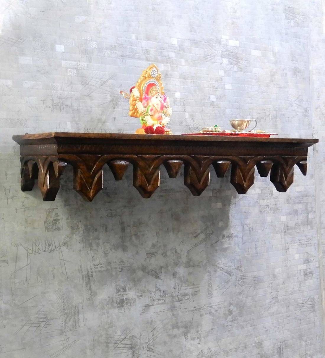 Buy Solid Wood Floating Pooja Shelf In Brown By Disoo Fashions Online