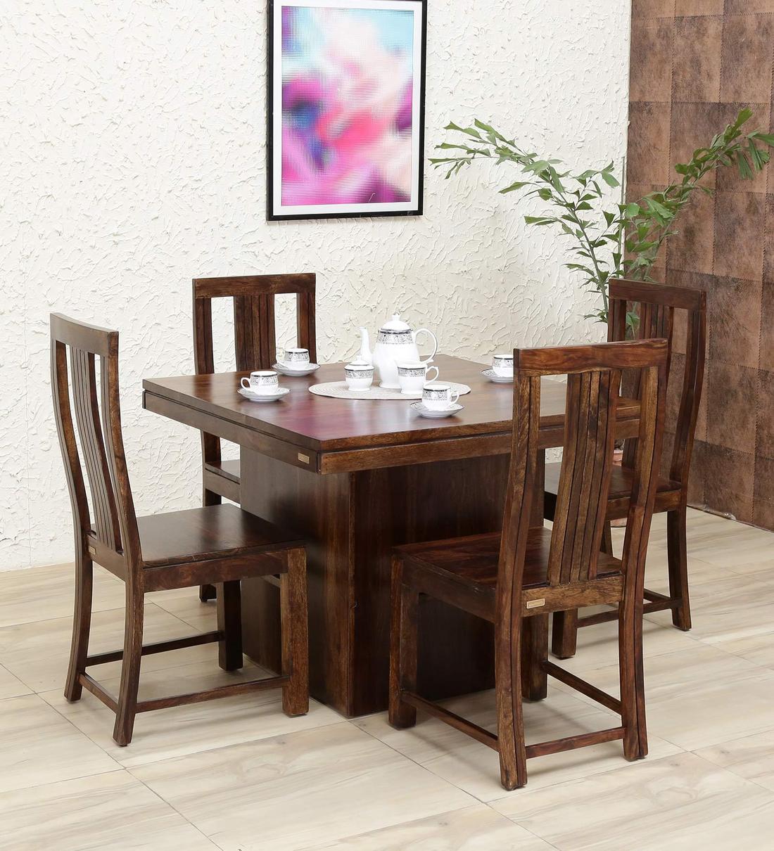 Buy Glamour Solid Wood 4 Seater Dining Set in Provincial Teak Finish ...