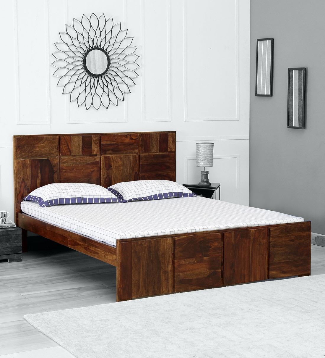 Buy Bergen Solid Wood Queen Size Bed In Provincial Teak Finish By