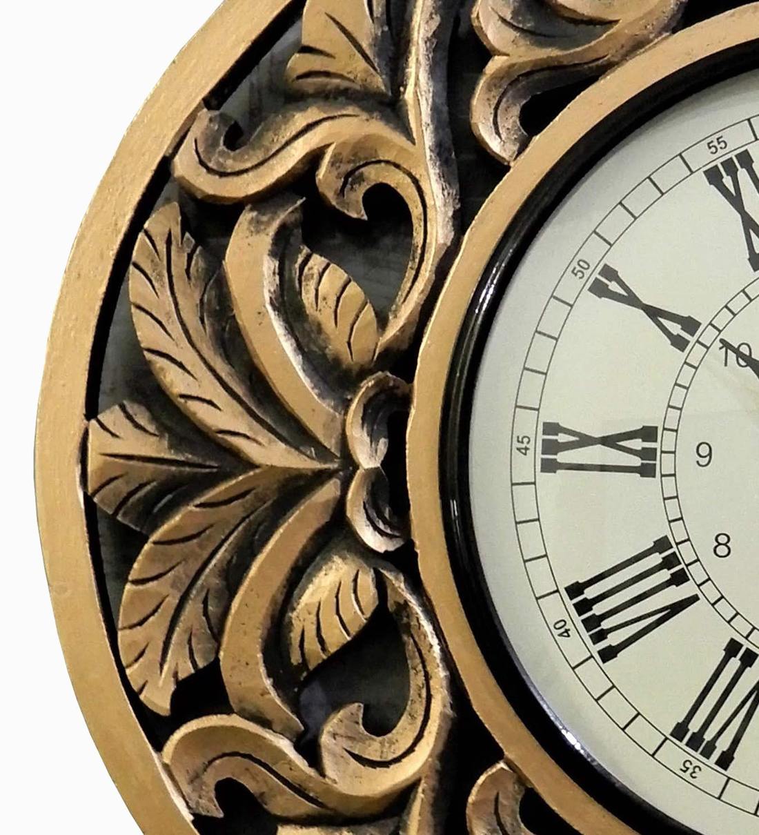 Buy Engineered Wood Round Analog Wall Clock In Golden By Disoo Fashions