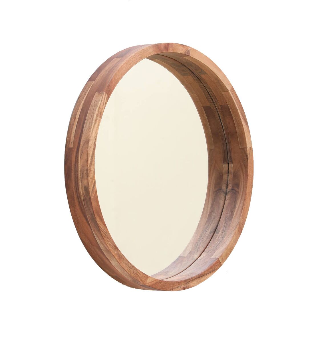 Buy Solid Wood Round Wall Mirror in Natural Colour by The Krafts For