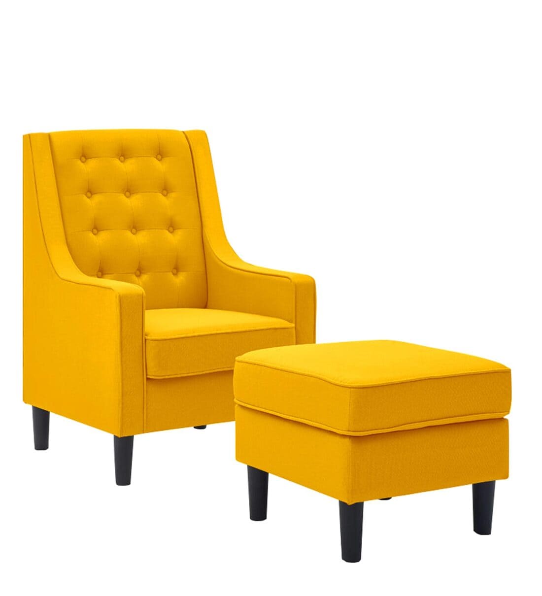 Buy Sona Wing Chair With Ottoman In Bold Yellow Colour by Febonic