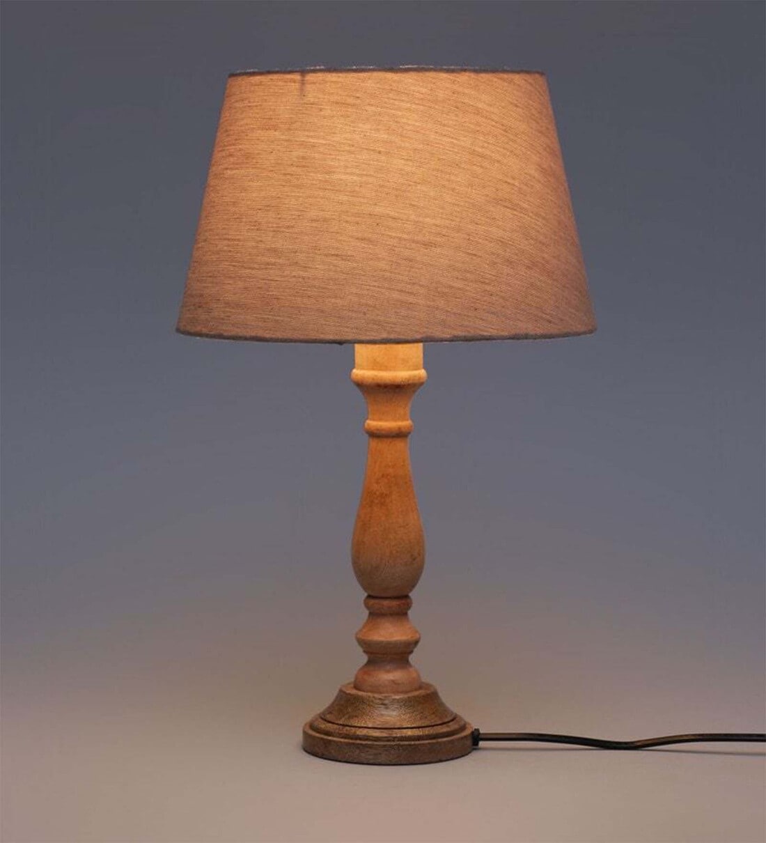 Buy Soomin Off White Fabric Shade Table Lamp With Natural Base By