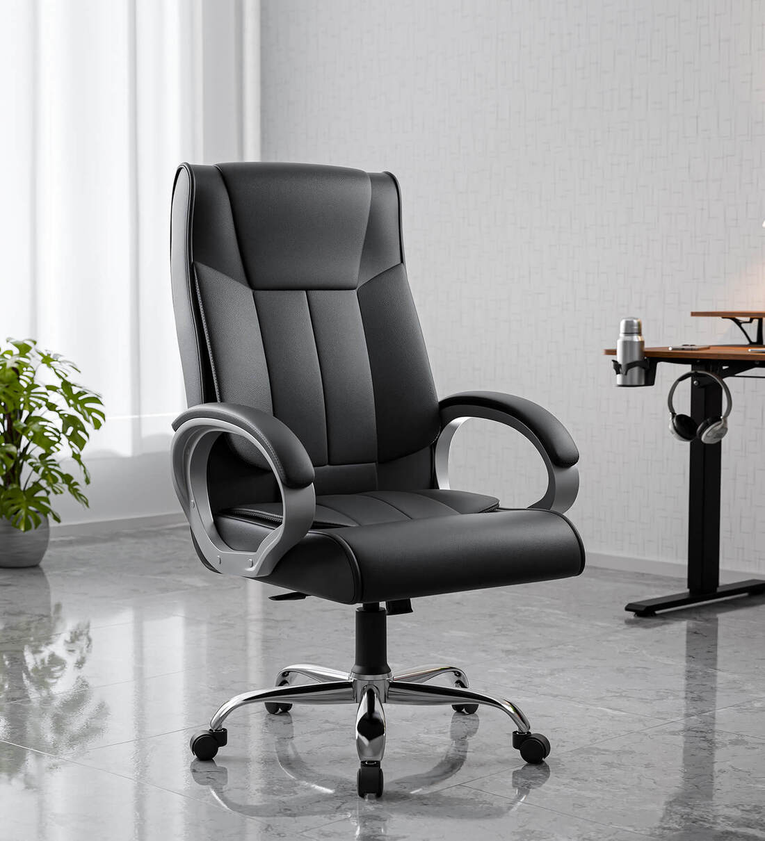 Kiev Leatherette Executive Chair With Cushioned Seat In Black Color