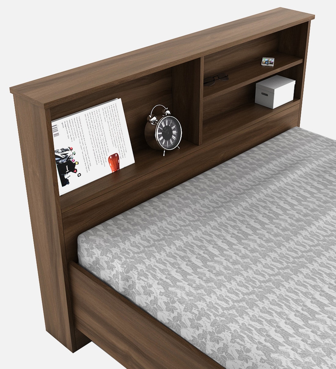Buy Souma Single Bed With Headboard Storage In Walnut Bronze Finish By