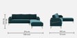 Solitaire Velvet Fabric LHS Sectional Sofa (3 + Lounger) in Teal Blue Color
