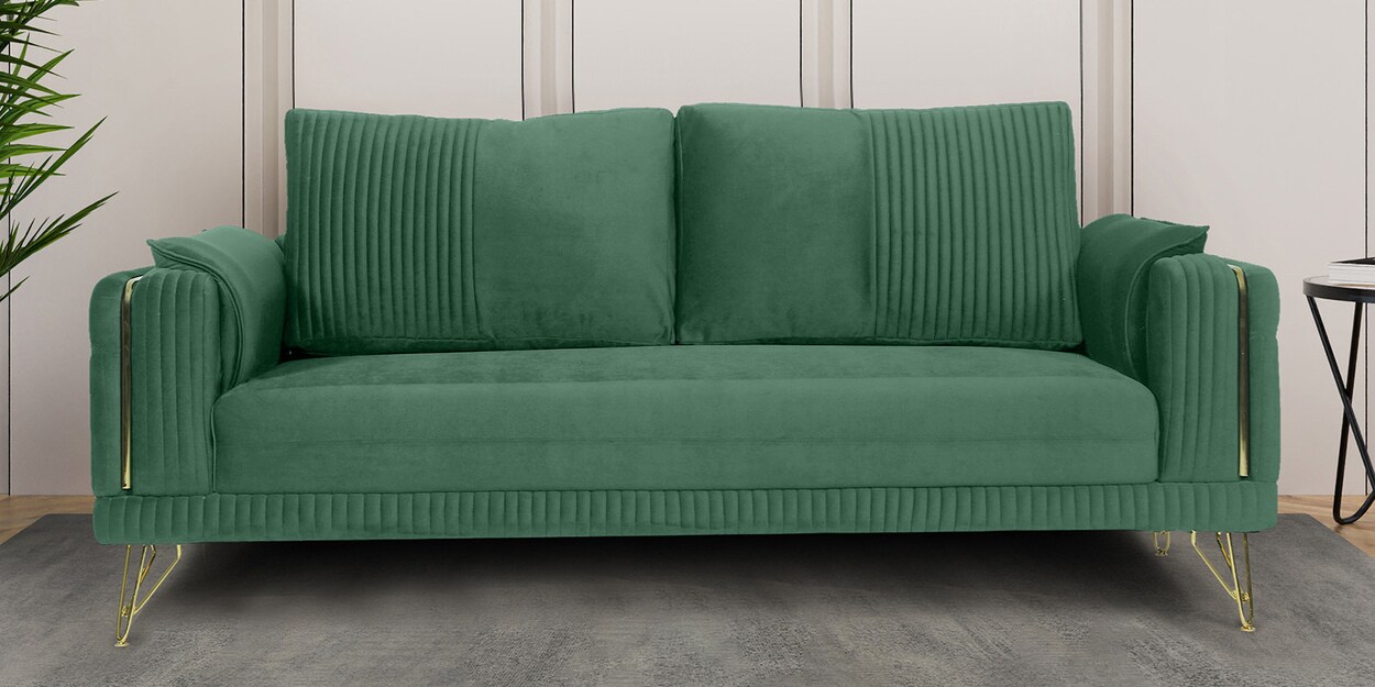 Solitaire Velvet 3 Seater Sofa In Mint Green Colour