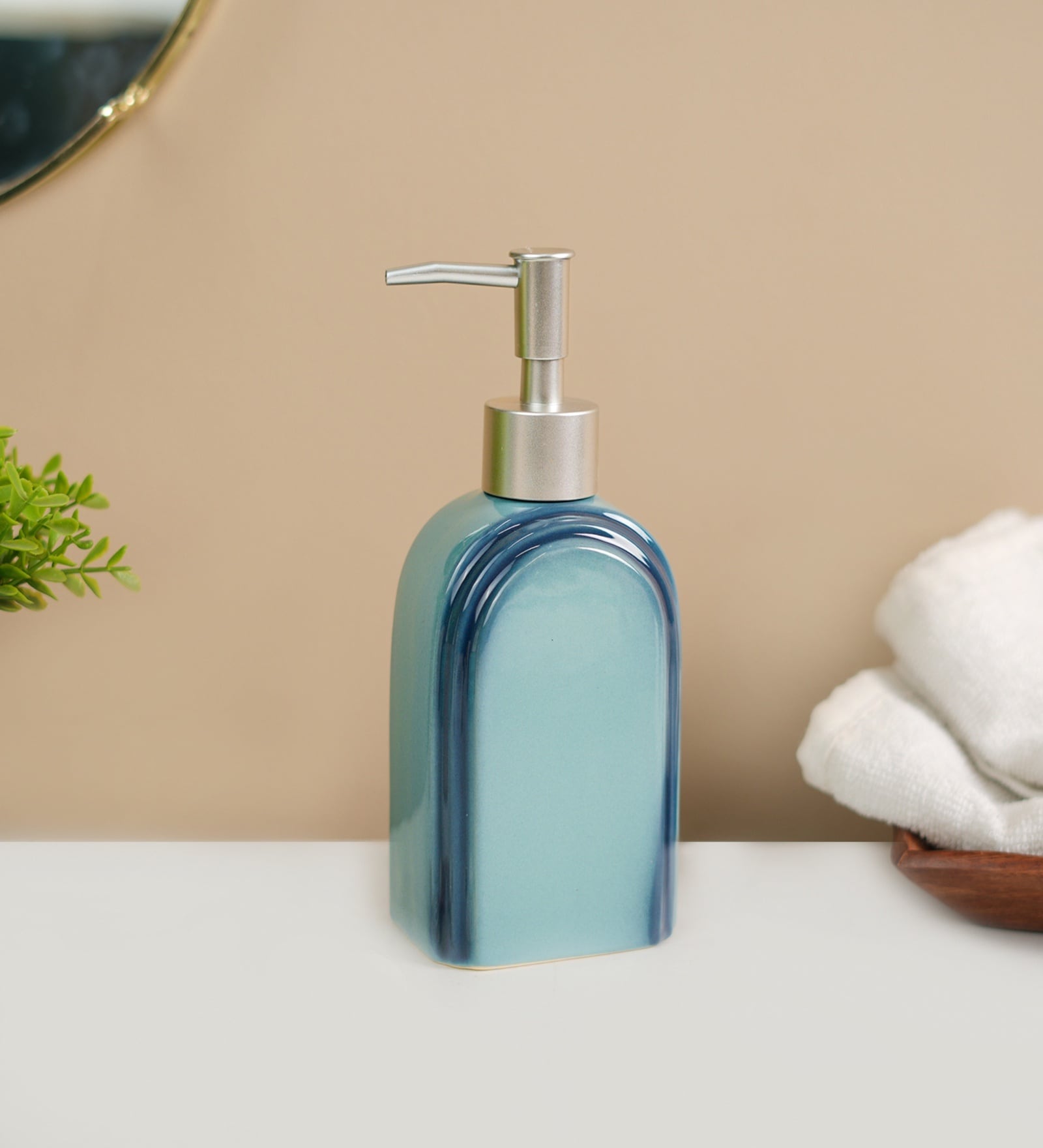 Sky Blue Ceramic Round Plain Soap Dispenser