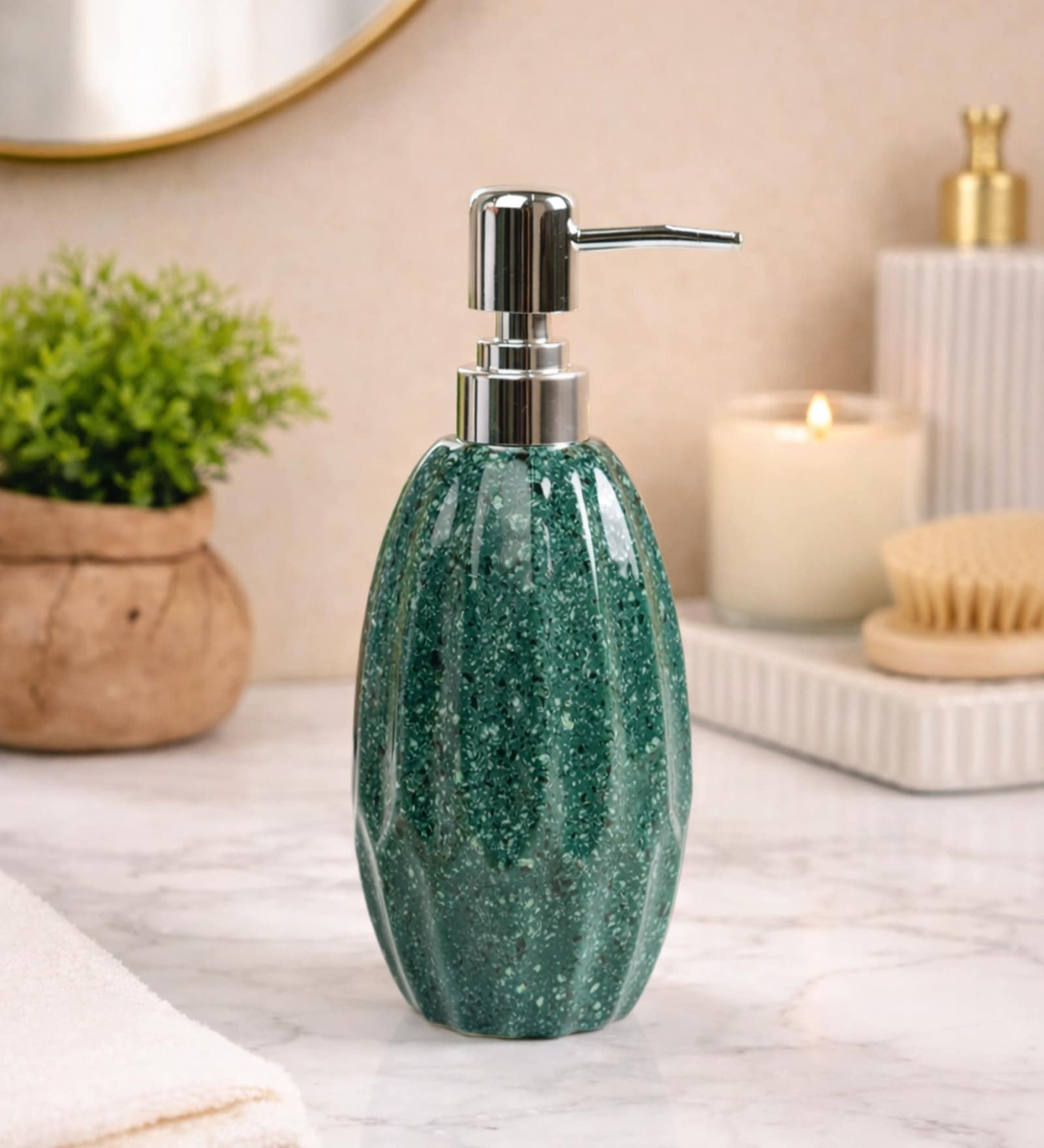 Green Ceramic Rounded Soap Dispenser