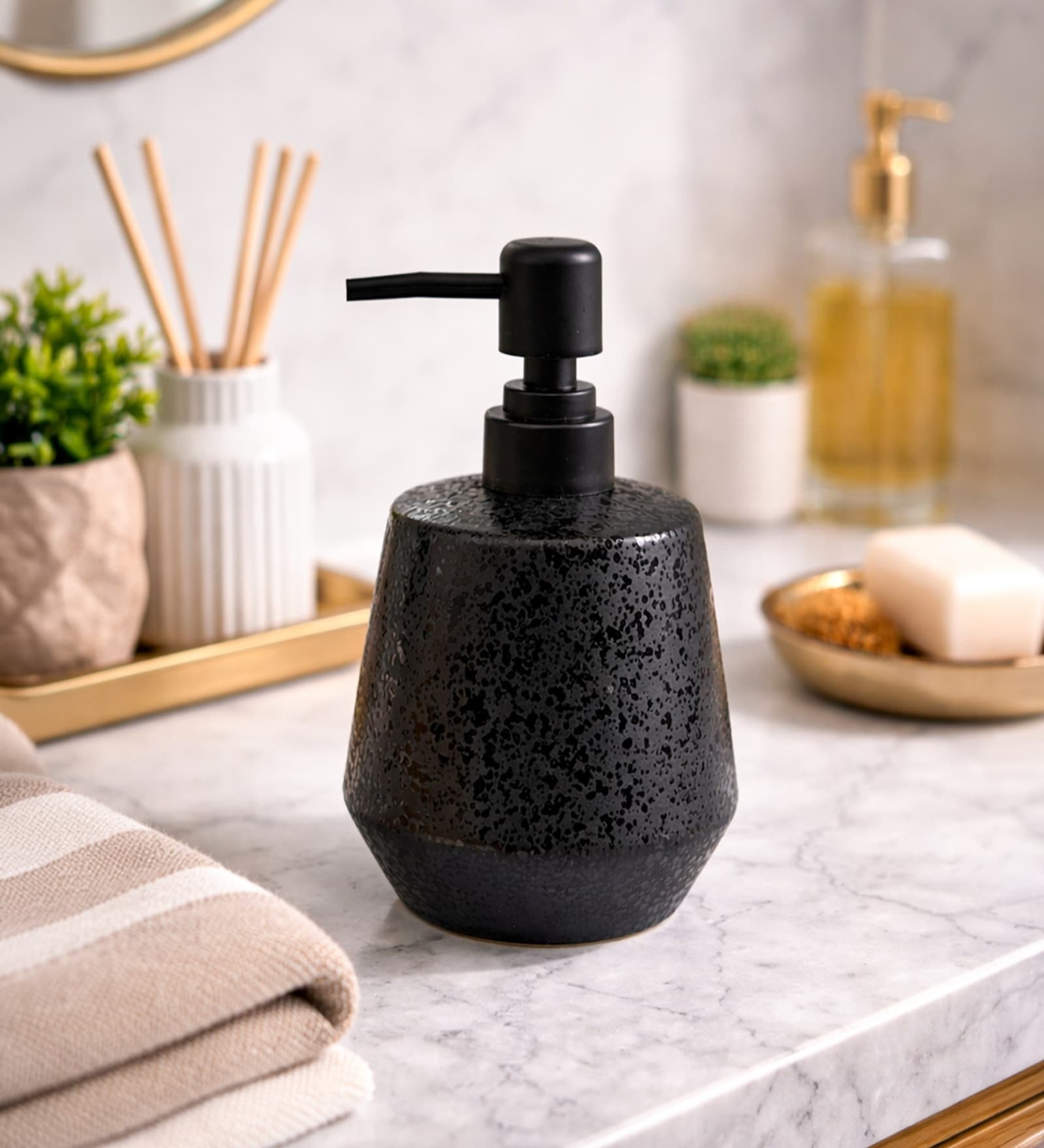 Black Ceramic Rounded Soap Dispenser