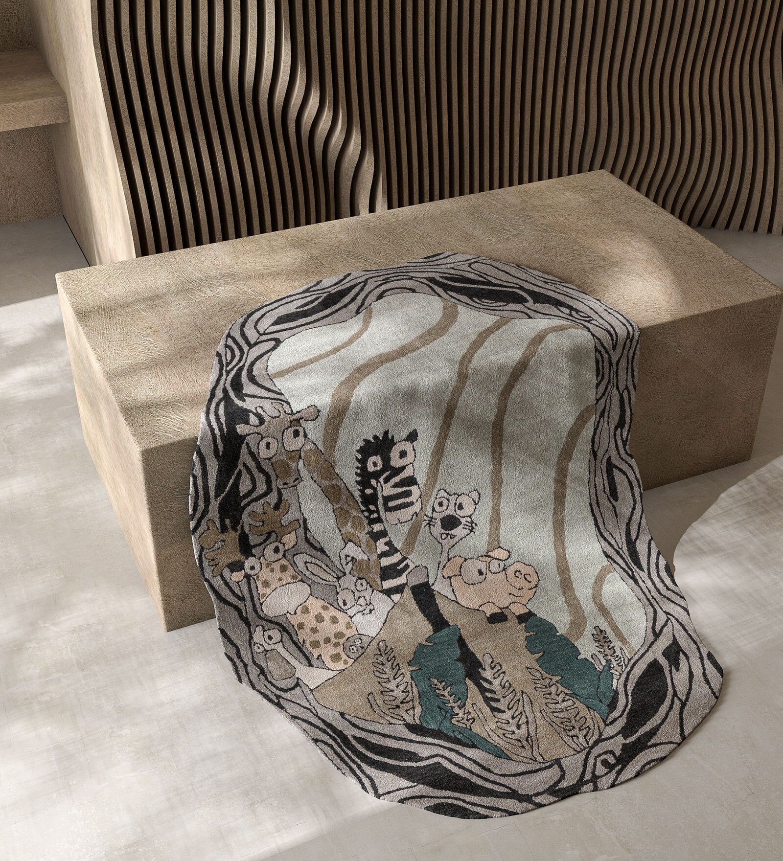 Sky Blue Abstract Wool & Viscose 6X4 Feet Hand Tufted Carpet