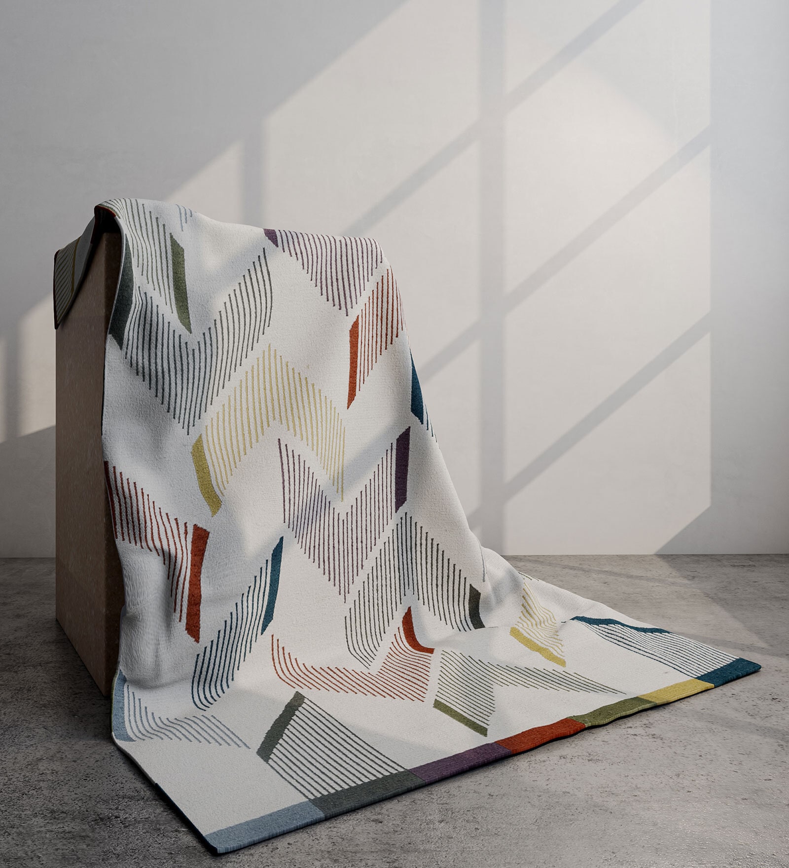 White Abstract Wool 8X6 Feet Handmade Carpet