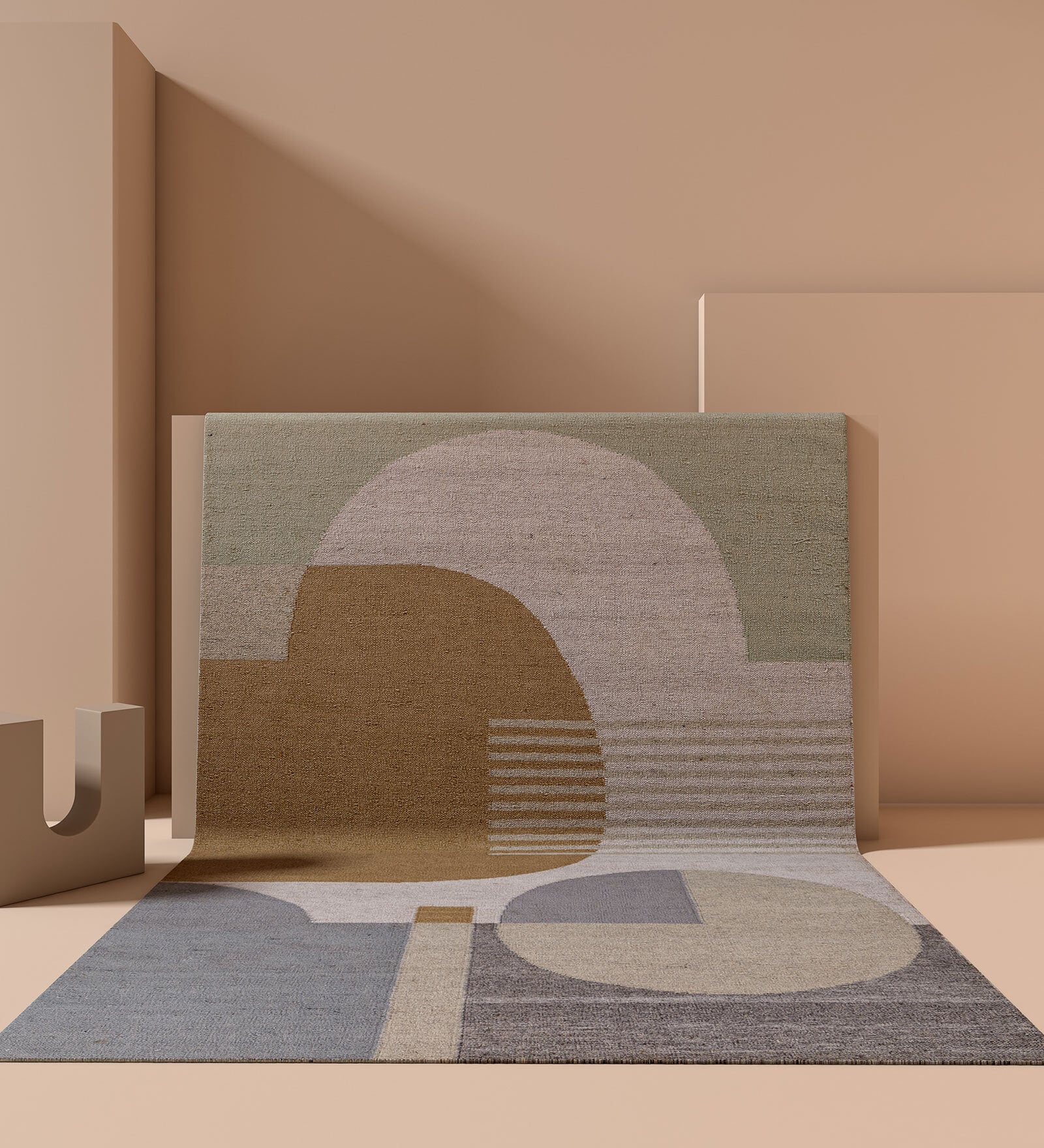 Cedar Green Abstract Wool 8X5 Feet Handmade Carpet