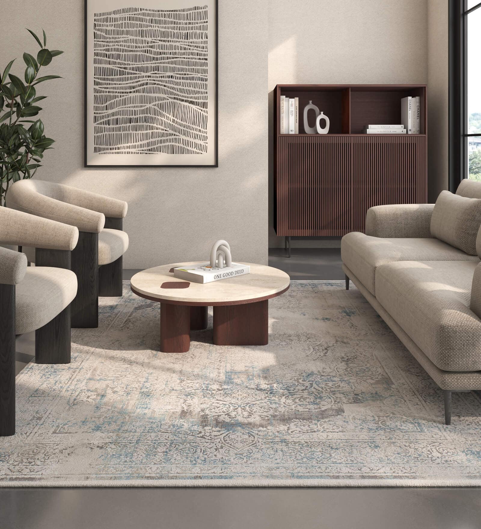 Blue And Grey Abstract Polyester 4X6 Feet Machine Made Carpet