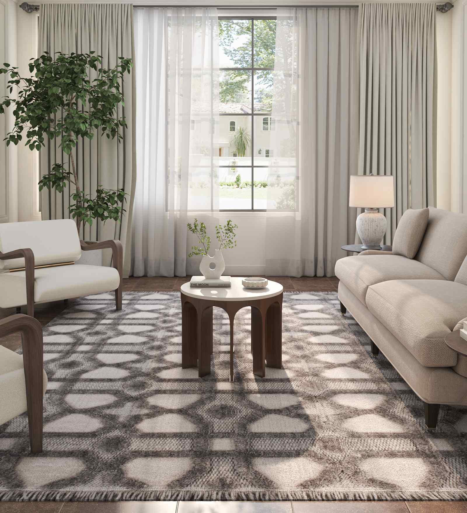 Grey And Blue Abstract Polyester 4X6 Feet Machine Made Carpet