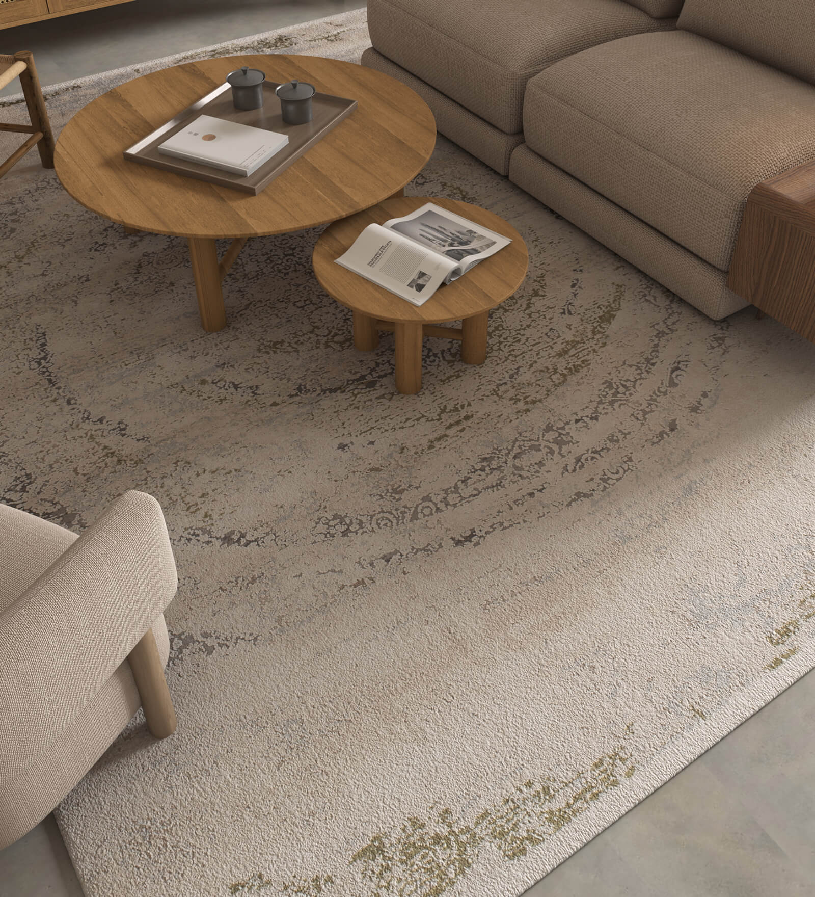 Grey And Green Abstract Polyester 4X6 Feet Machine Made Carpet