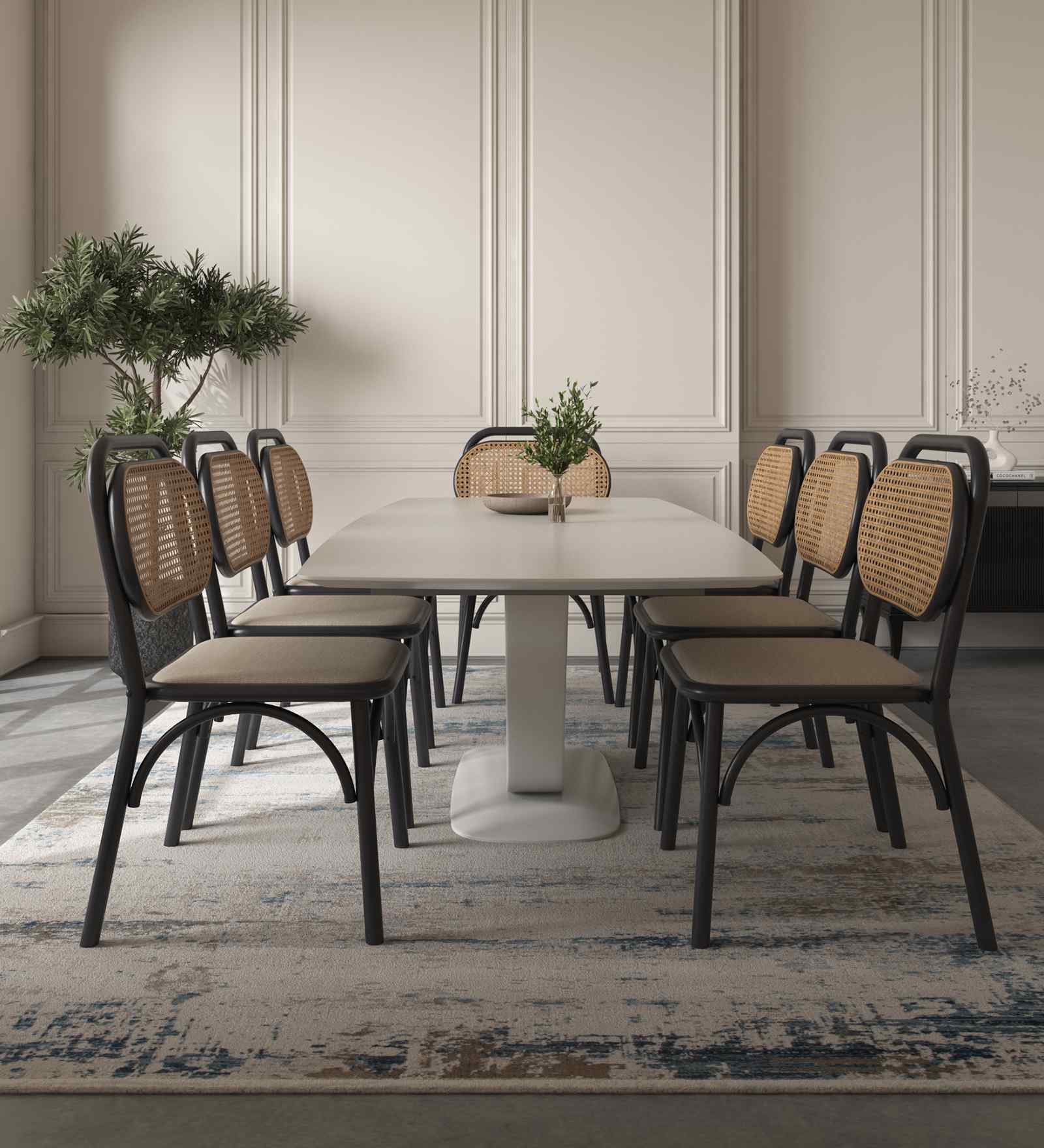 Blue And Silver Abstract Polyester 5X7 Feet Machine Made Carpet