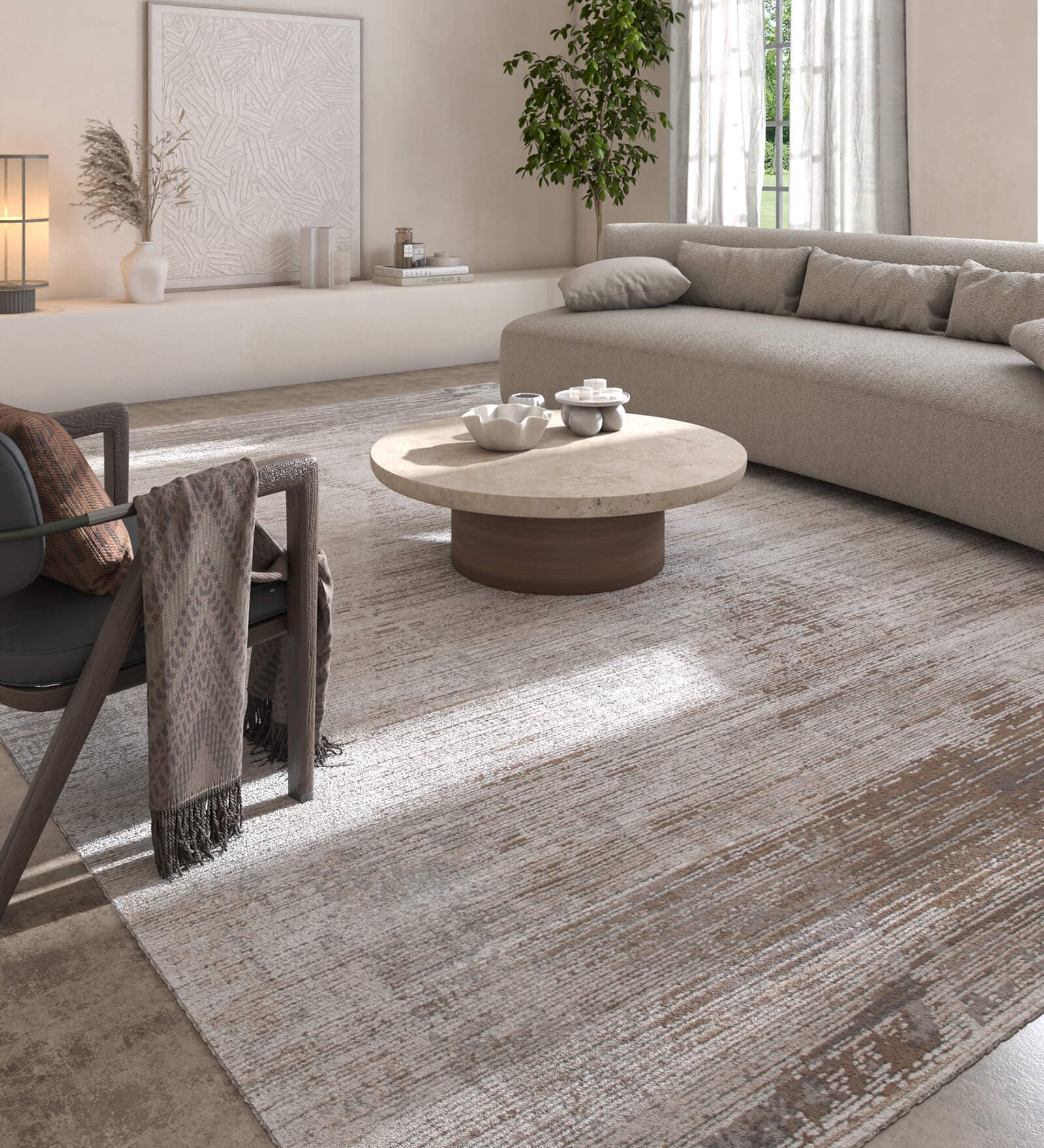 Silver And White Abstract Polyester 5X7 Feet Machine Made Carpet