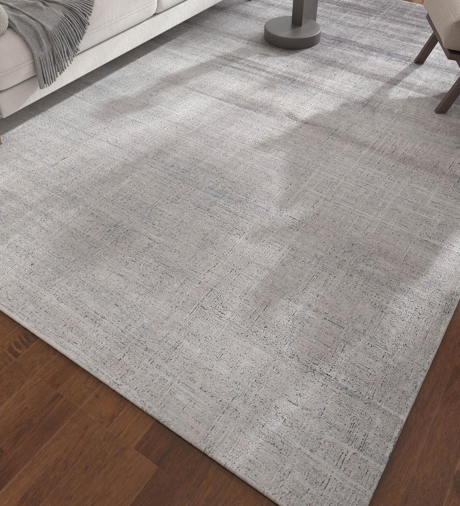 Grey And Blue Abstract Polyester 5X7 Feet Machine Made Carpet